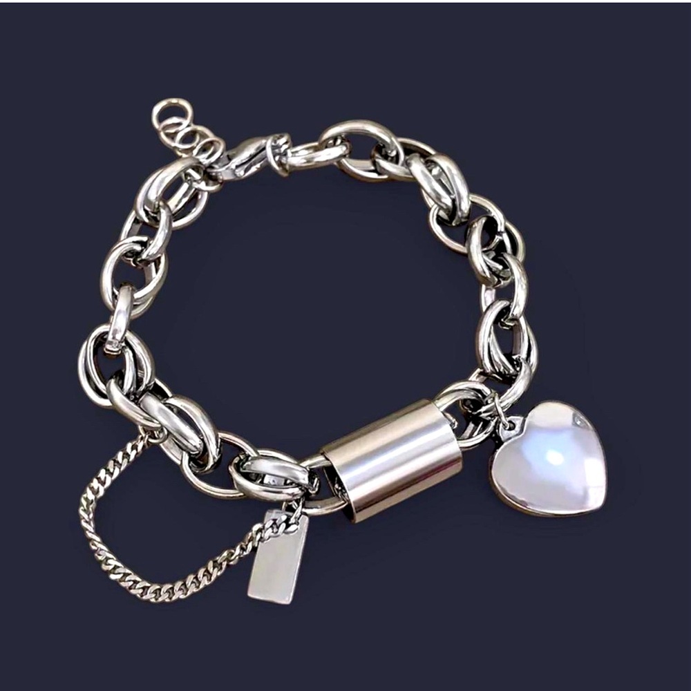 COPY - Gold Charm Bracelet with Heart and Safety Chain
